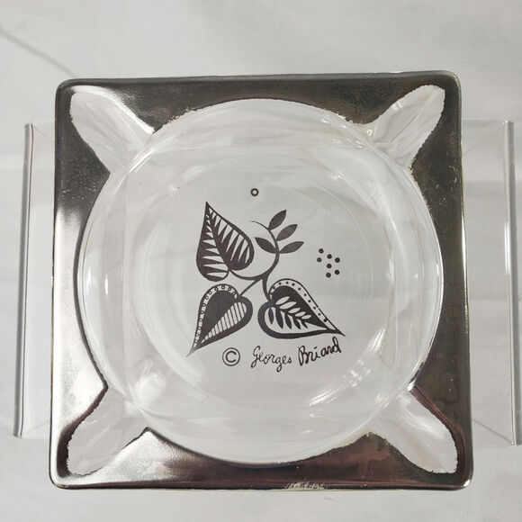 3 Mid Century Modern Georges Briard Glass Ashtrays with Sterling Silver Overlay - Picture 3 of 8